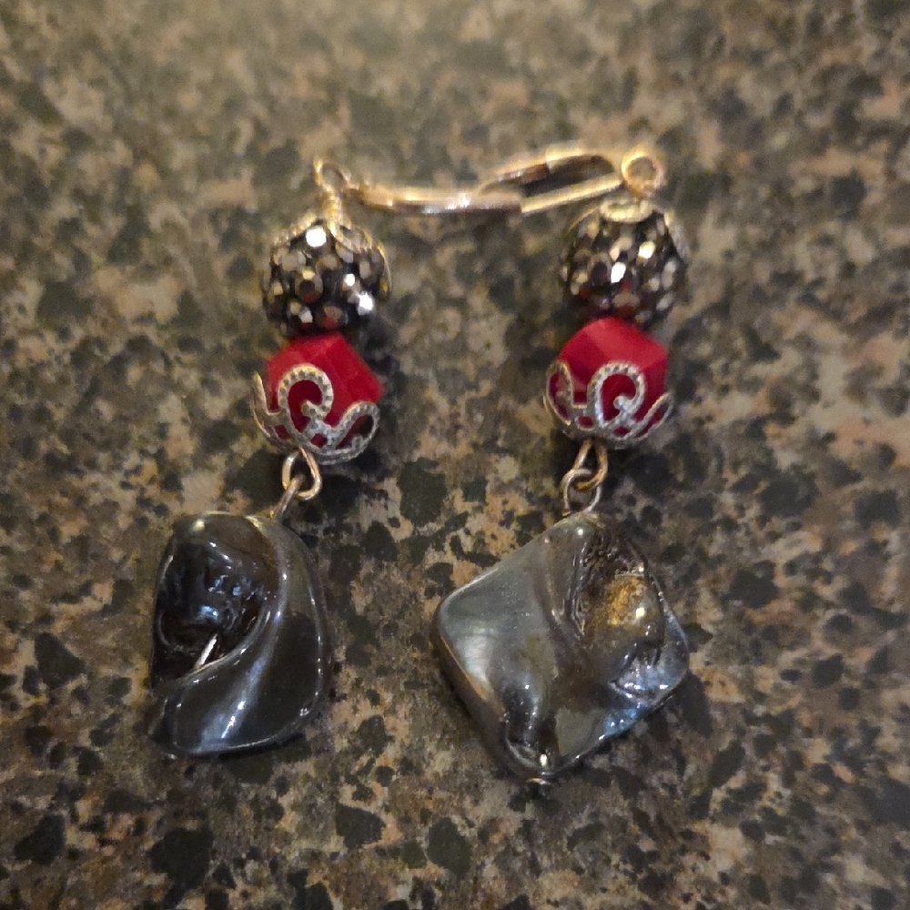Chic Black and Red Gemstone Earrings